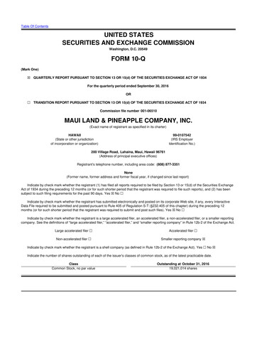 Thumbnail Maui Land & Pineapple Company 10-Q Quarterly Report FY2016 