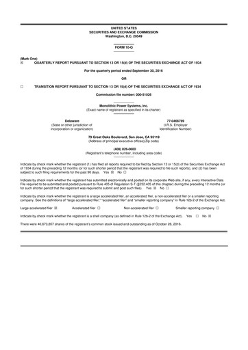 Thumbnail Monolithic Power Systems 10-Q Quarterly Report FY2016 