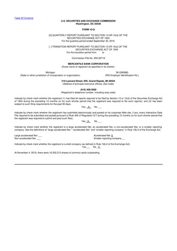 Thumbnail Mercantile Bank 10-Q Quarterly Report FY2016 