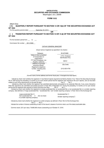 Thumbnail Cathay General Bancorp 10-Q Quarterly Report FY 