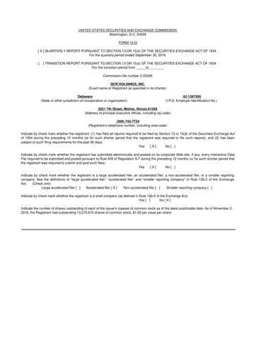 Miniature QCR Holdings
 10-Q Rapport trimestriel 2016 