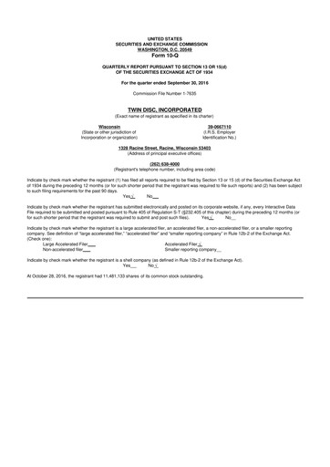 Thumbnail Twin Disc
 10-Q Quarterly Report FY 