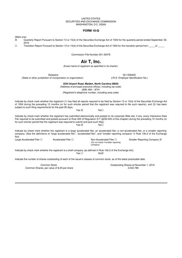 Miniature Air T, Inc. 10-Q Rapport trimestriel  