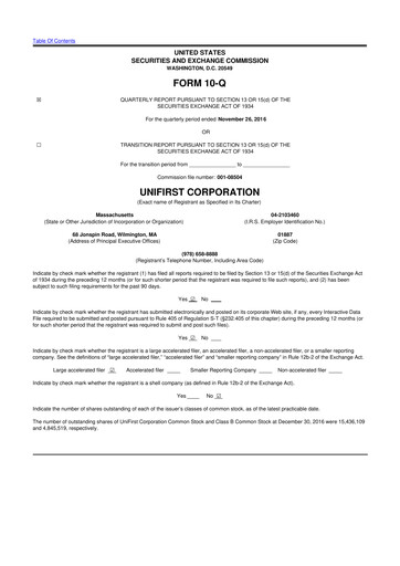 Vorschaubild UniFirst 10-Q Quartalsbericht 2017 