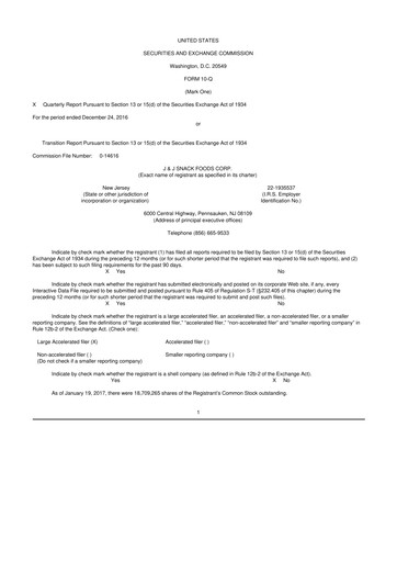 Thumbnail J&J Snack Foods
 10-Q Quarterly Report FY2017 