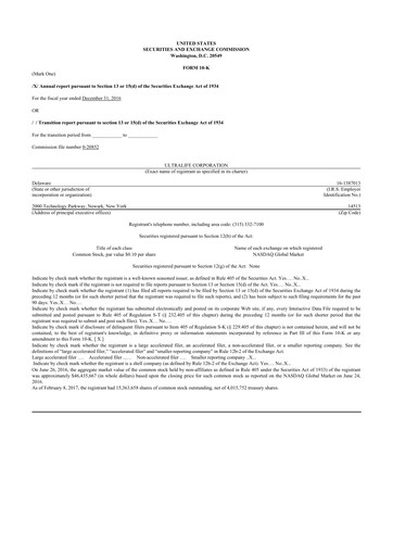 Thumbnail Ultralife Corporation 10-K Annual Report 2016