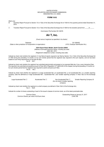 Miniature Air T, Inc. 10-Q Rapport trimestriel  