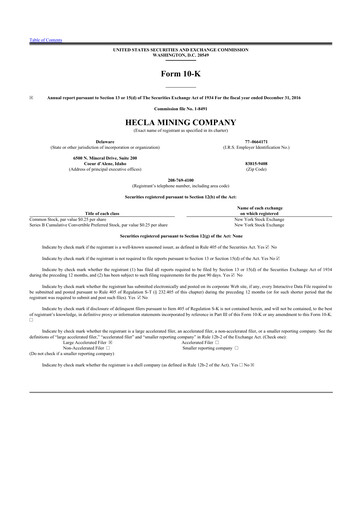 Thumbnail Hecla Mining
 10-K Annual Report 2016