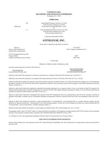 Thumbnail Littelfuse 10-K Annual Report 2016