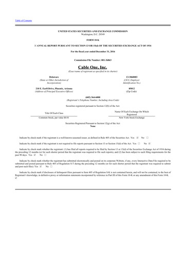 Thumbnail Cable One 10-K Annual Report 2016