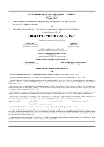 Thumbnail Ormat Technologies
 10-K Annual Report 2016