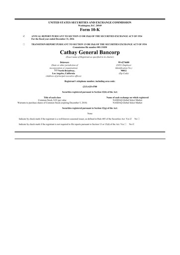 Thumbnail Cathay General Bancorp 10-K Annual Report 2016