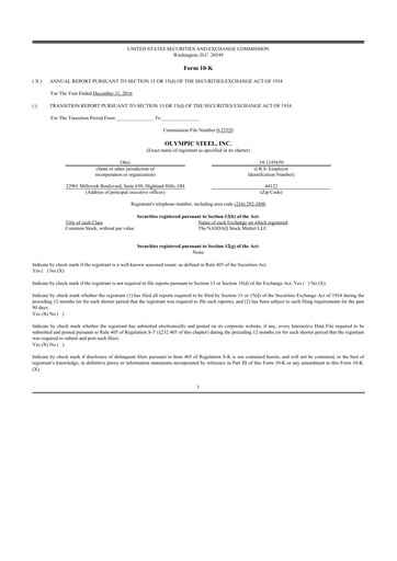 Thumbnail Olympic Steel
 10-K Annual Report 2016