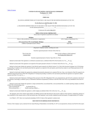Thumbnail Mercantile Bank 10-K Annual Report 2016