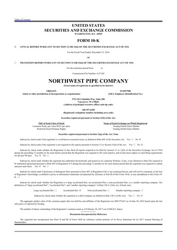 Thumbnail Northwest Pipe Company
 10-K Annual Report 2016