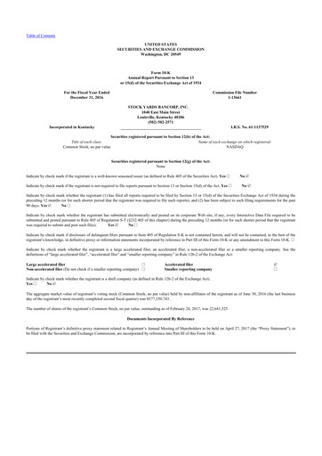 Thumbnail Stock Yards Bancorp 10-K Annual Report 2016