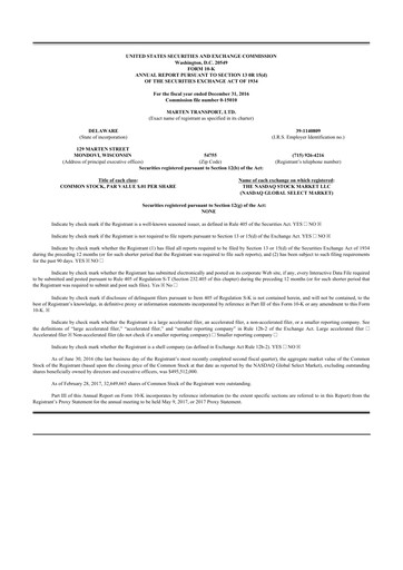 Thumbnail Marten Transport 10-K Annual Report 2016