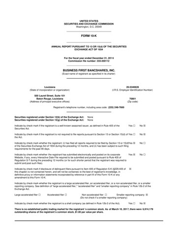 Vorschaubild Business First Bancshares 10-K Jahresbericht 2016