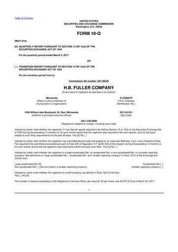 Thumbnail H.B. Fuller
 10-Q Quarterly Report FY 