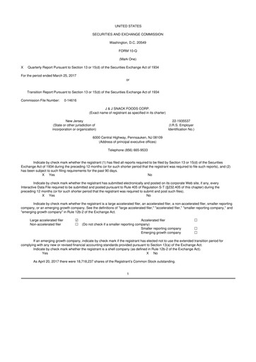 Thumbnail J&J Snack Foods
 10-Q Quarterly Report FY2017 