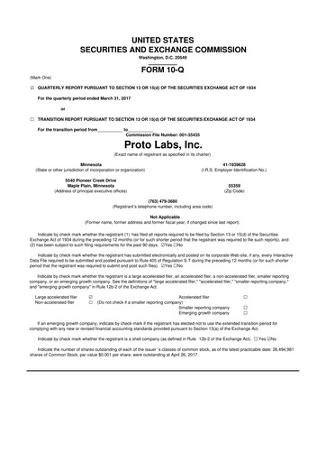 Thumbnail Protolabs 10-Q Quarterly Report FY2017 