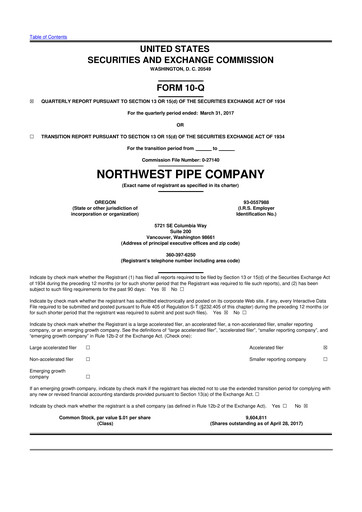 Miniature Northwest Pipe Company
 10-Q Rapport trimestriel 2017 