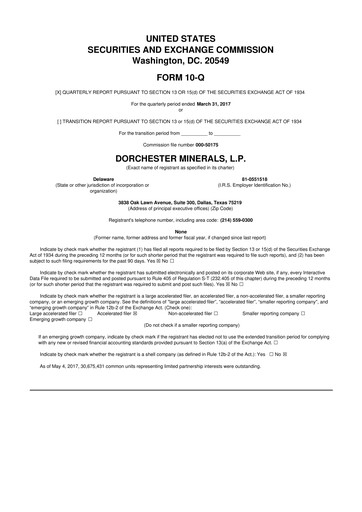 Miniature Dorchester Minerals 10-Q Rapport trimestriel 2017 
