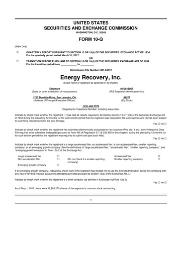 Thumbnail Energy Recovery
 10-Q Quarterly Report FY2017 