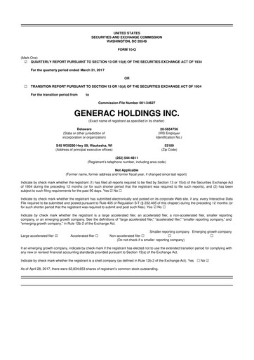 Vorschaubild Generac 10-Q Quartalsbericht 2017 