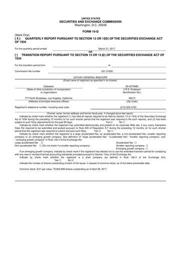 Thumbnail Cathay General Bancorp 10-Q Quarterly Report FY 