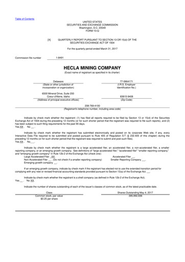 Thumbnail Hecla Mining
 10-Q Quarterly Report FY2017 