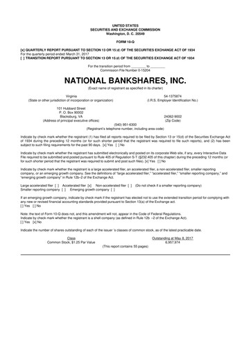 Thumbnail National Bankshares 10-Q Quarterly Report FY 