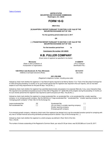 Thumbnail H.B. Fuller
 10-Q Quarterly Report FY 