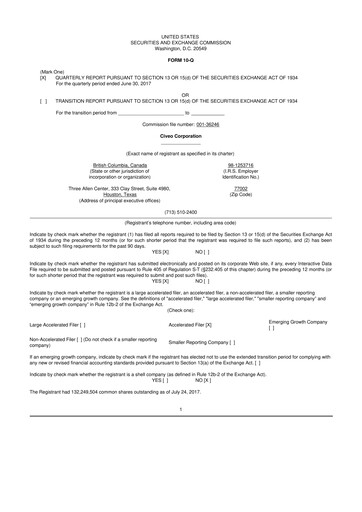Thumbnail Civeo 10-Q Quarterly Report FY2017 