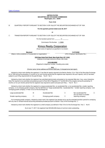 Thumbnail Kimco Realty
 10-Q Quarterly Report FY2017 