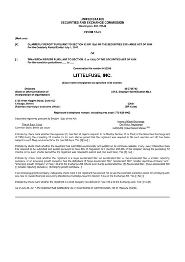 Thumbnail Littelfuse 10-Q Quarterly Report FY2017 