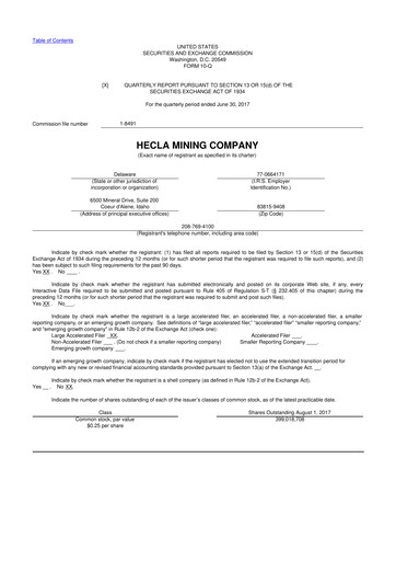 Thumbnail Hecla Mining
 10-Q Quarterly Report FY2017 