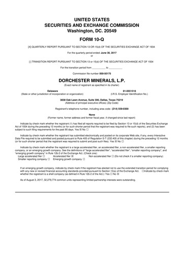 Miniature Dorchester Minerals 10-Q Rapport trimestriel 2017 