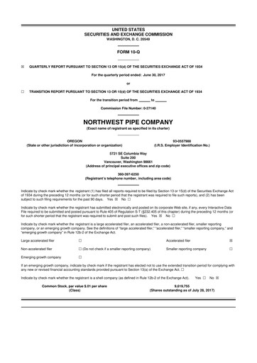 Miniature Northwest Pipe Company
 10-Q Rapport trimestriel 2017 