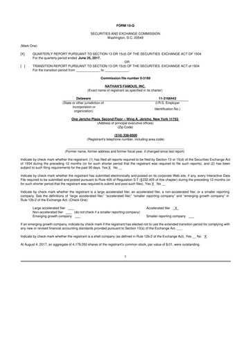 Miniature Nathan's Famous 10-Q Rapport trimestriel 2018 