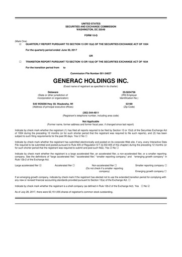 Vorschaubild Generac 10-Q Quartalsbericht 2017 