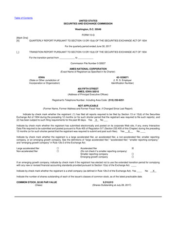 Thumbnail Ames National Corp. 10-Q Quarterly Report FY 