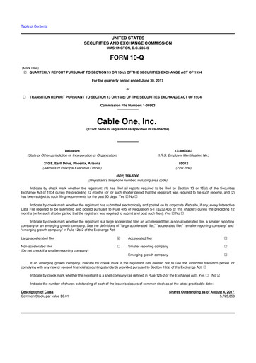 Thumbnail Cable One 10-Q Quarterly Report FY2017 