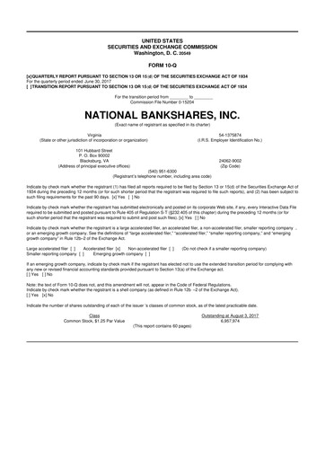 Thumbnail National Bankshares 10-Q Quarterly Report FY 