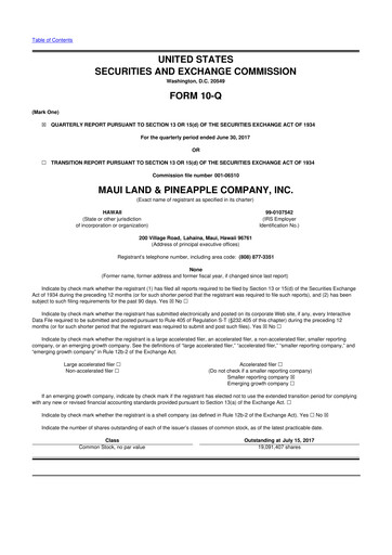 Thumbnail Maui Land & Pineapple Company 10-Q Quarterly Report FY2017 
