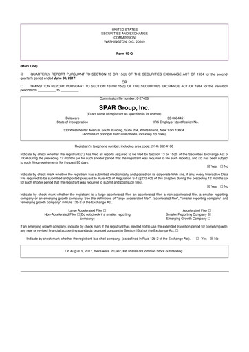 Thumbnail SPAR Group 10-Q Quarterly Report FY2017 