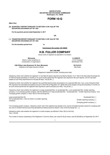 Thumbnail H.B. Fuller
 10-Q Quarterly Report FY 
