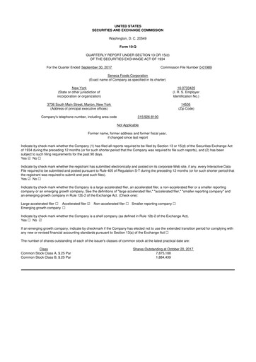Thumbnail Seneca Foods
 10-Q Quarterly Report FY2018 