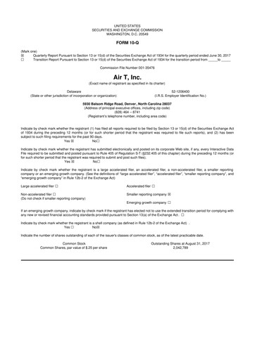 Miniature Air T, Inc. 10-Q Rapport trimestriel  