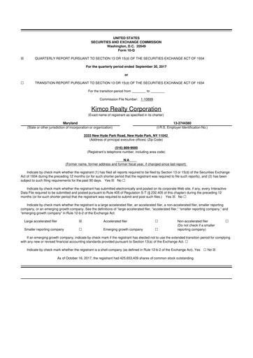 Thumbnail Kimco Realty
 10-Q Quarterly Report FY2017 